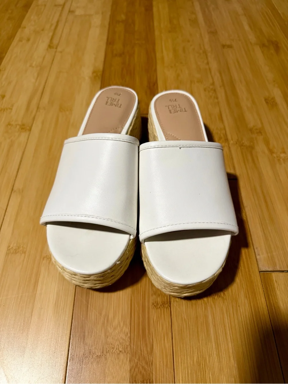 Time and Tru White Slide Espadrille Platform Sandals